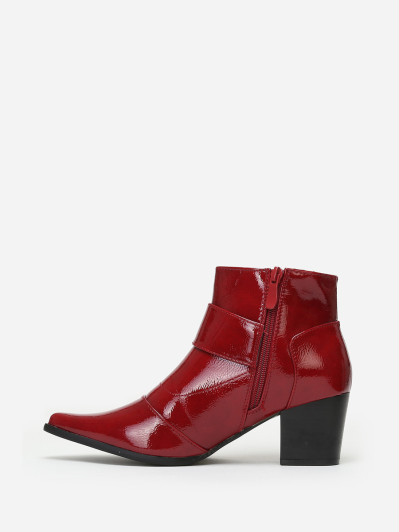 Bottines bordeaux à talon vernis avec boucle femme pas cher la modeuse