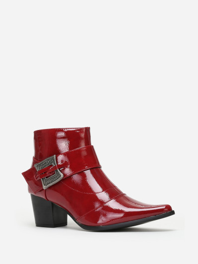 Bottines bordeaux à talon vernis avec boucle femme pas cher la modeuse