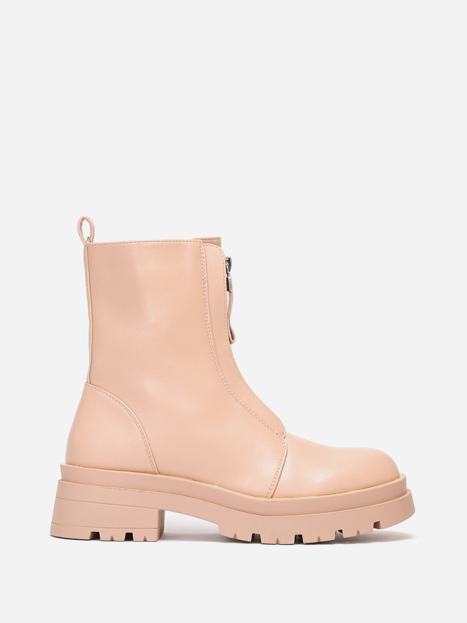 Bottines nude zippées à plateforme crantée