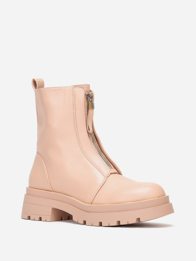 Bottines nude zippées à plateforme crantée