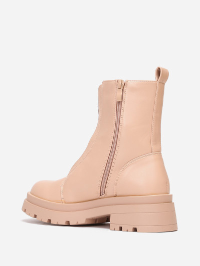Bottines nude zippées à plateforme crantée