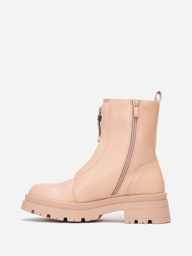 Bottines nude zippées à plateforme crantée