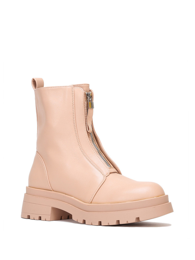 Bottines nude zippées à plateforme crantée