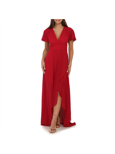 Robe portefeuille bordeaux à manches papillons