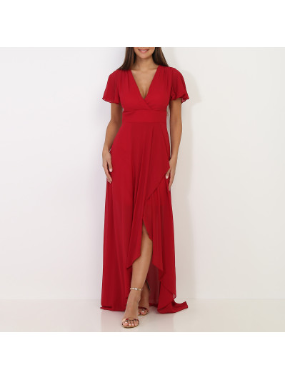 Robe portefeuille bordeaux à manches papillons