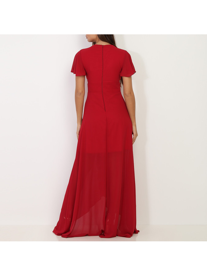 Robe portefeuille bordeaux à manches papillons