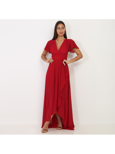 Robe portefeuille bordeaux à manches papillons