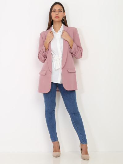 Veste blazer rose foncé à manches retroussées