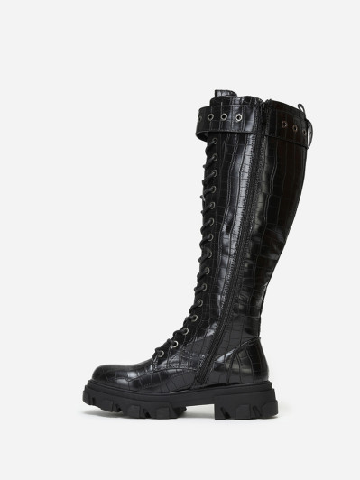 Bottes rangers chunky noires croco avec bride à boucle