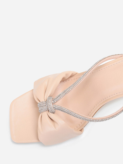 Mules carrées beiges en simili à strass