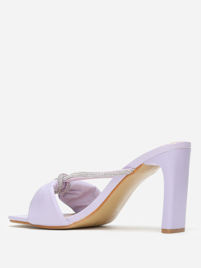 Mules carrées parme en simili à strass