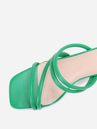 Mules vertes à talon multi brides