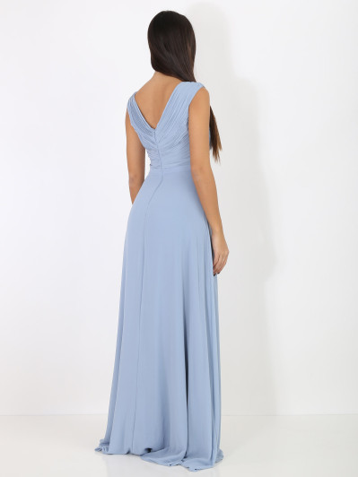 Robe longue drapée bleue avec fente
