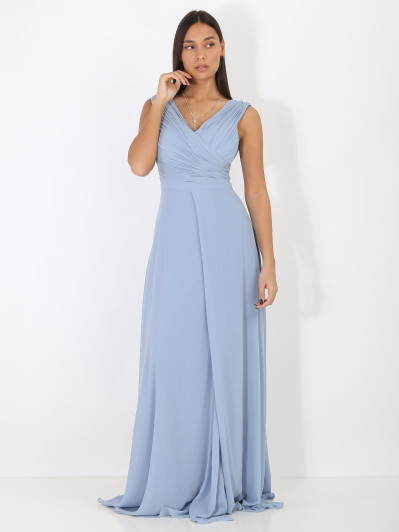 Robe longue drapée bleue avec fente