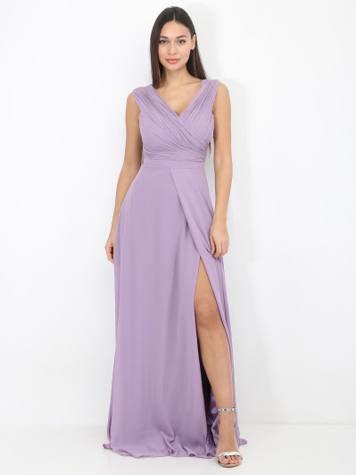 Robe longue drapée avec fente