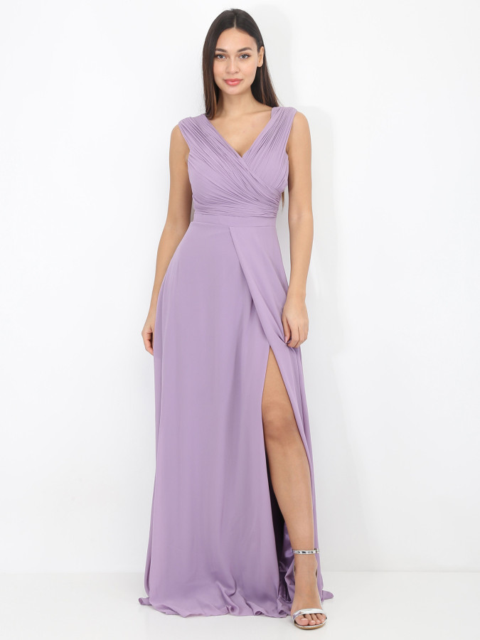 Robe longue drapée avec fente