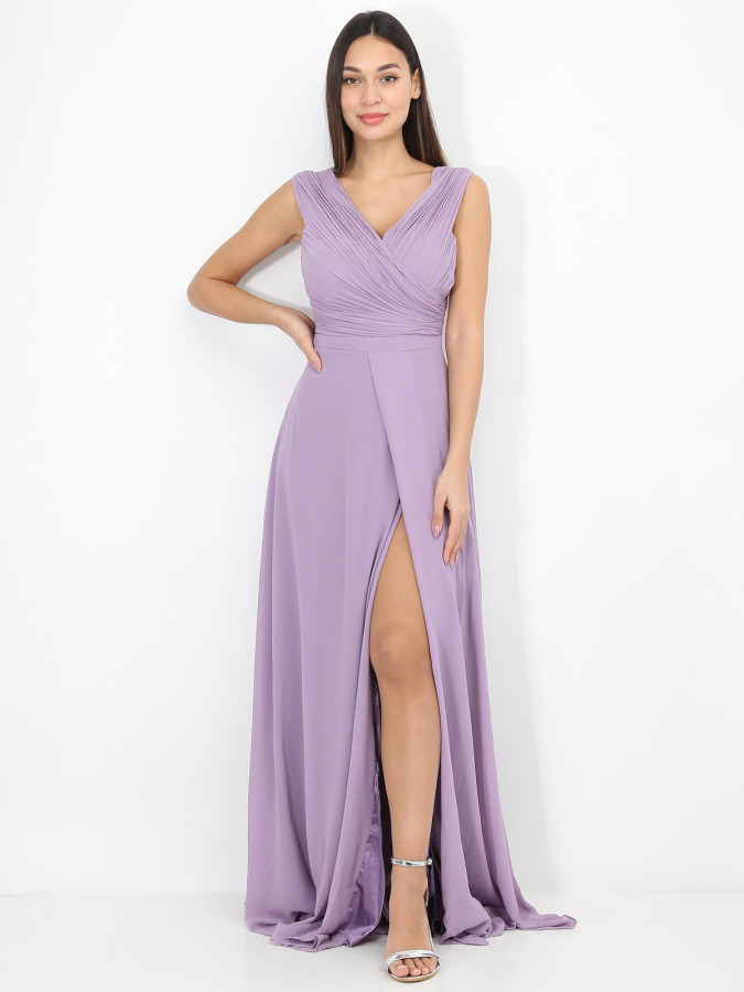 Robe longue drapée avec fente