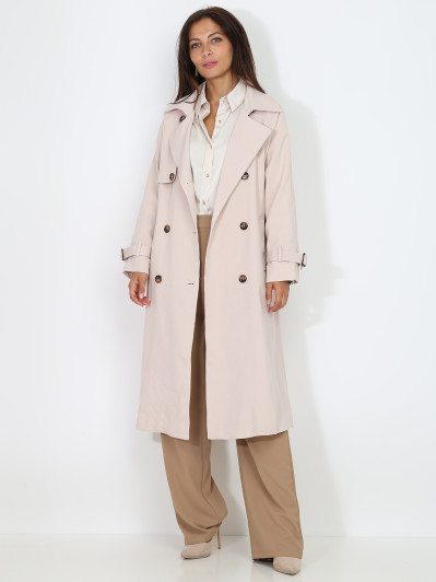 Trench mi-long droit ceinturé
