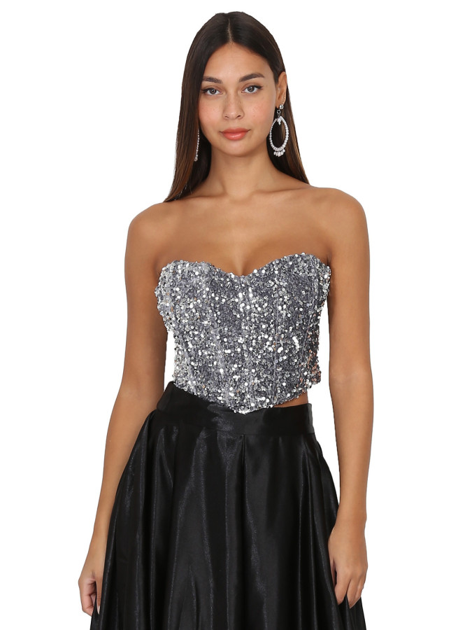 Bustier en velours brodé de sequins