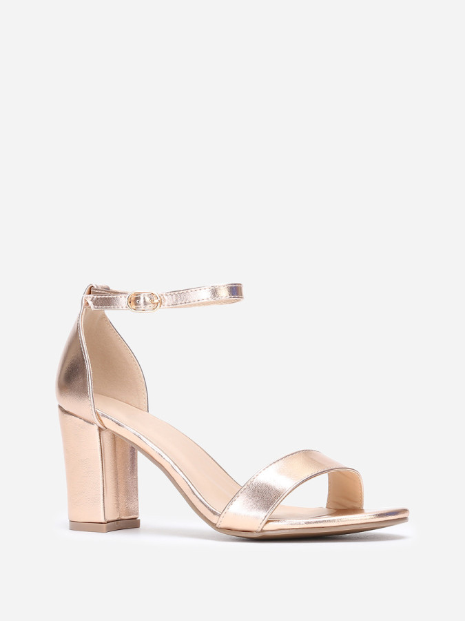 Sandales rose doré à talon et bout arrondi