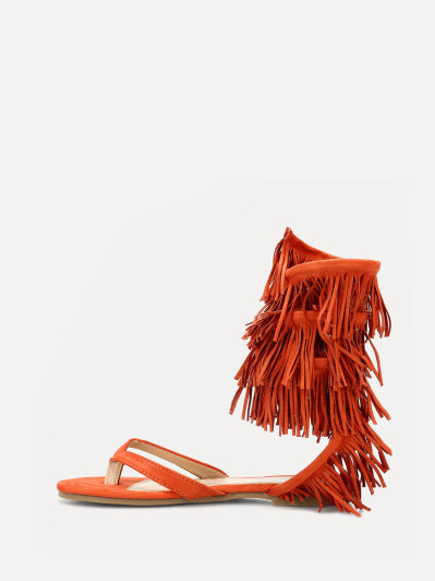 Nu-pieds en suédine avec franges