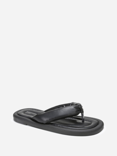 Tongs en simili noir à bride arrondie et matelassée