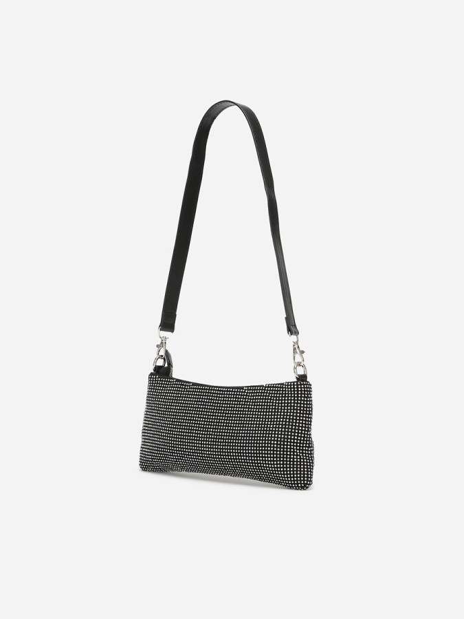 Sac noir porté épaule à strass