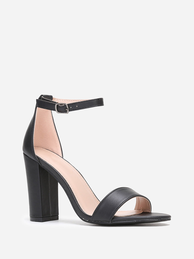 Sandales noires en simili à bout arrondi