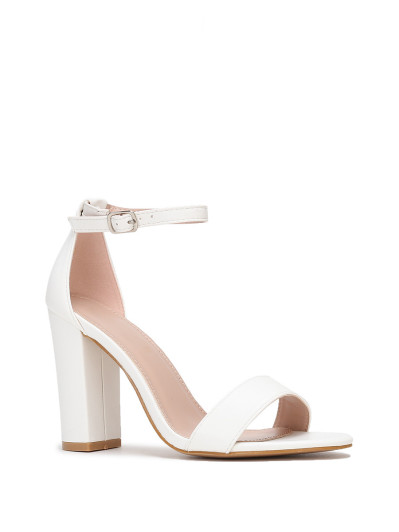 Sandales blanches en simili à bout arrondi