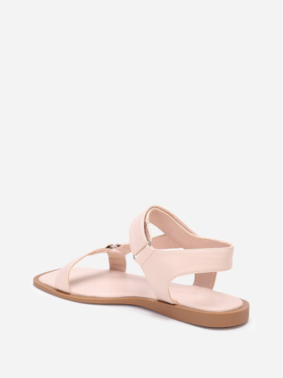 Sandales carrées plates beiges à scratch