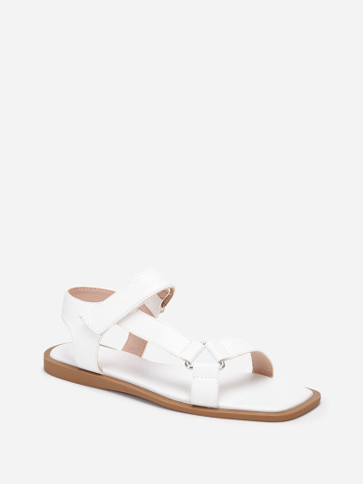 Sandales carrées plates blanches à scratch