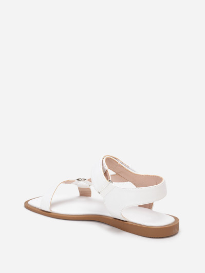 Sandales carrées plates blanches à scratch