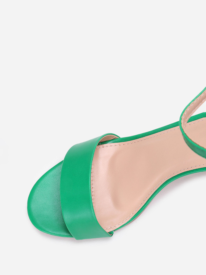 Sandales vertes en simili à talon carré