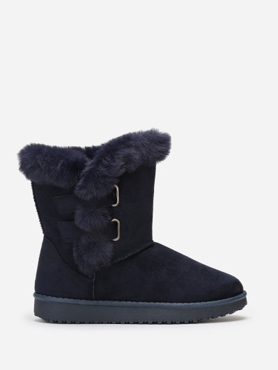 Boots bleu marine fourrées en suédine à scratchs