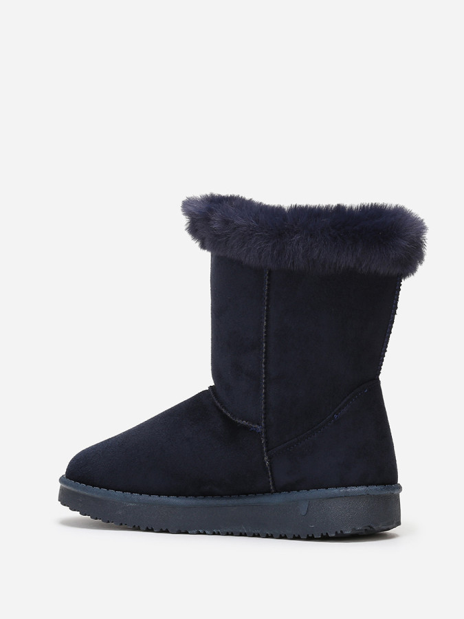 Boots bleu marine fourrées en suédine à scratchs