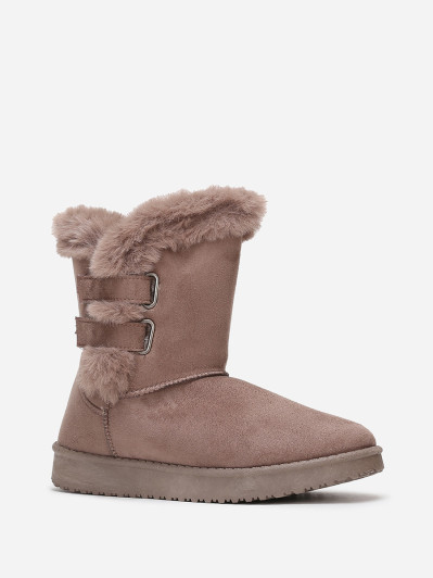 Boots taupe fourrées en suédine à scratchs