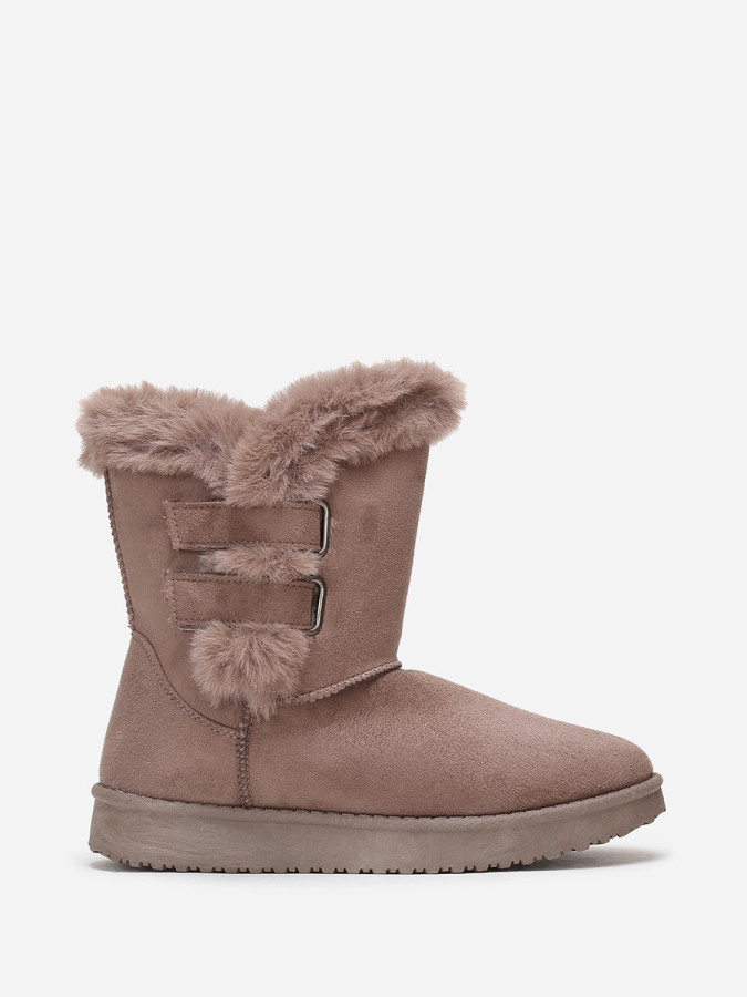 Boots taupe fourrées en suédine à scratchs