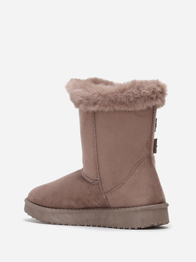 Boots taupe fourrées en suédine à scratchs