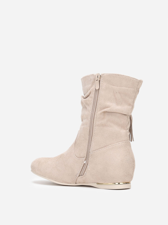 Bottines compensées beiges à pampilles