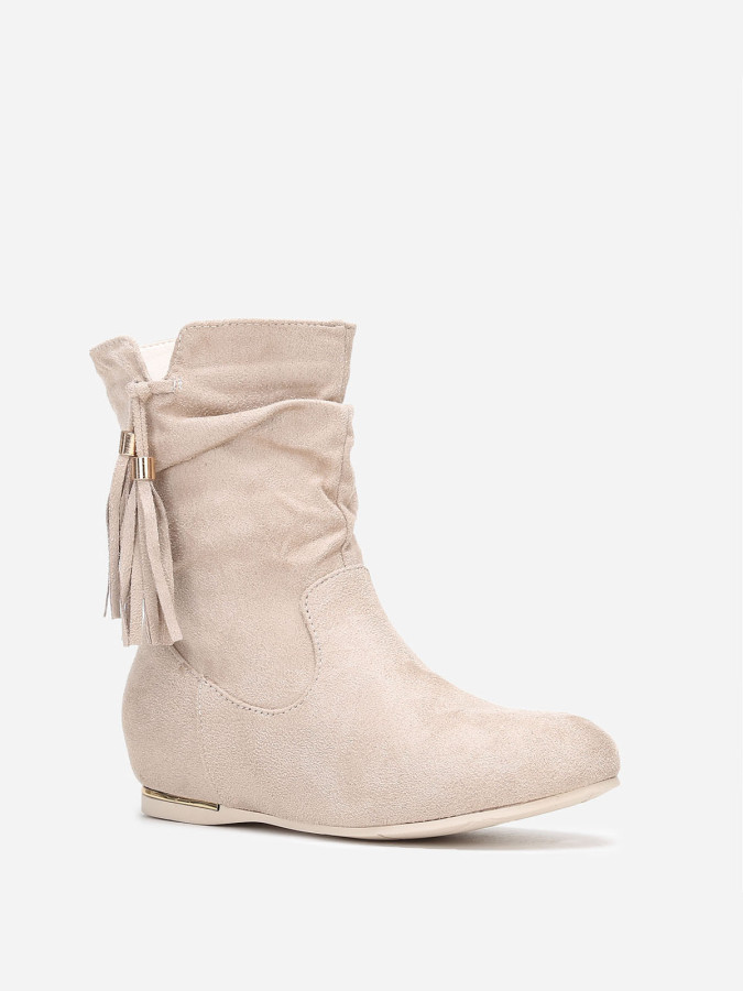 Bottines compensées beiges à pampilles