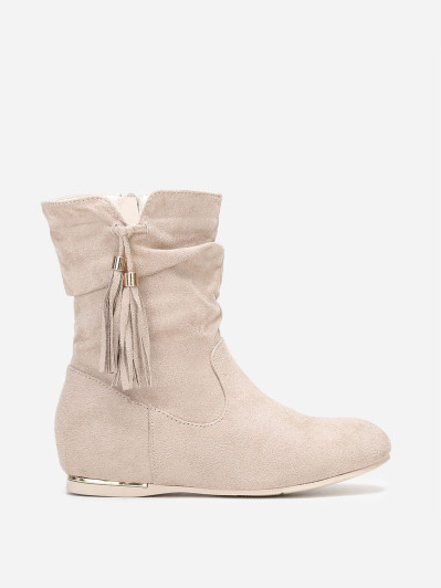 Bottines compensées beiges à pampilles