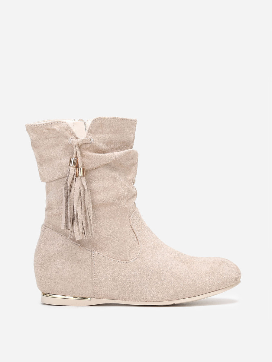 Bottines compensées beiges à pampilles