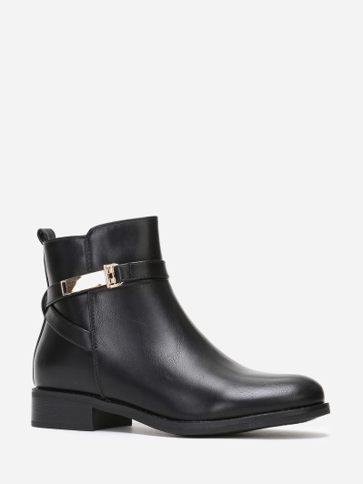 Bottines plates noires à boucle dorée