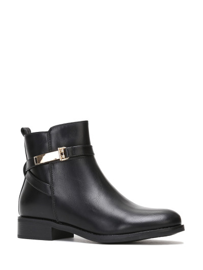 Bottines plates noires à boucle dorée
