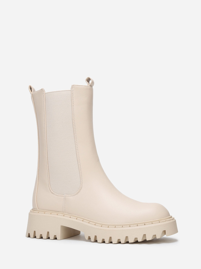 Chelsea hautes beiges à semelle dentée