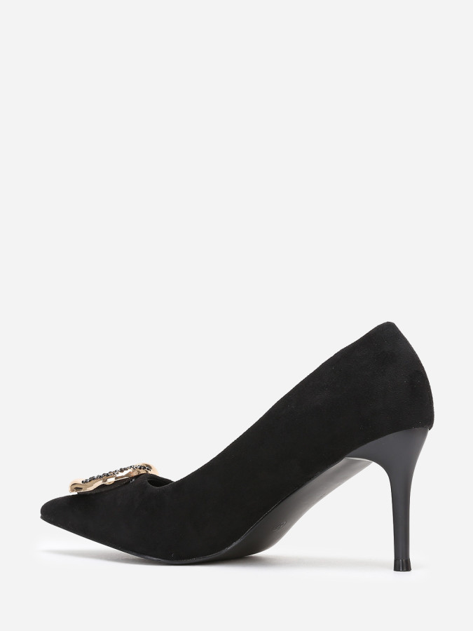 Escarpins pointus en suédine à bijou