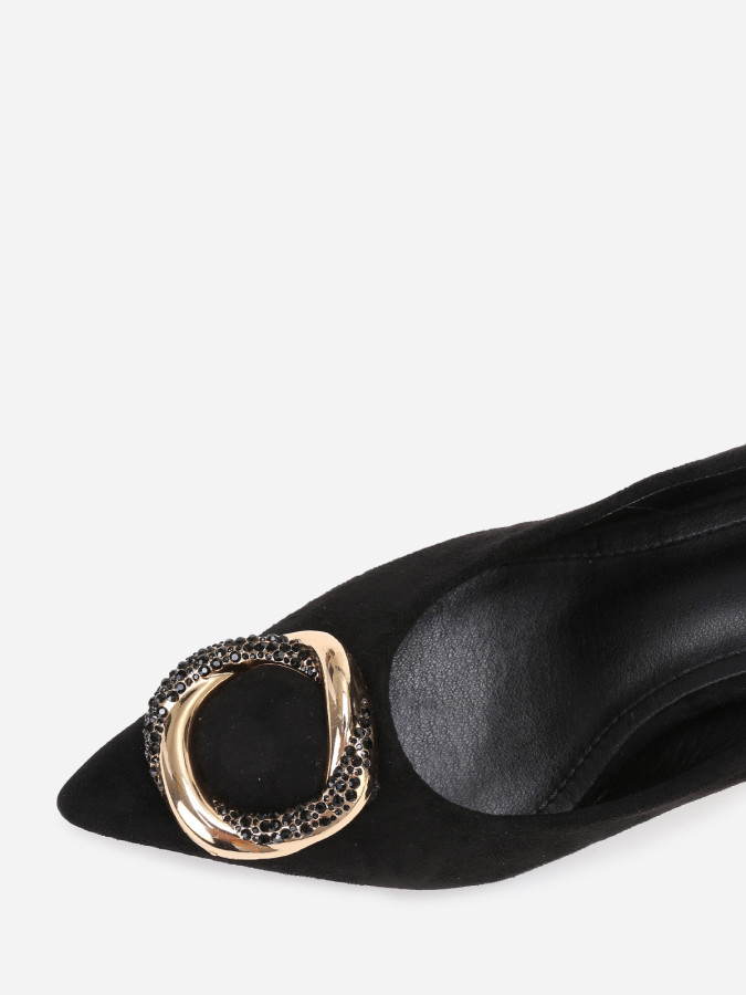 Escarpins pointus en suédine à bijou
