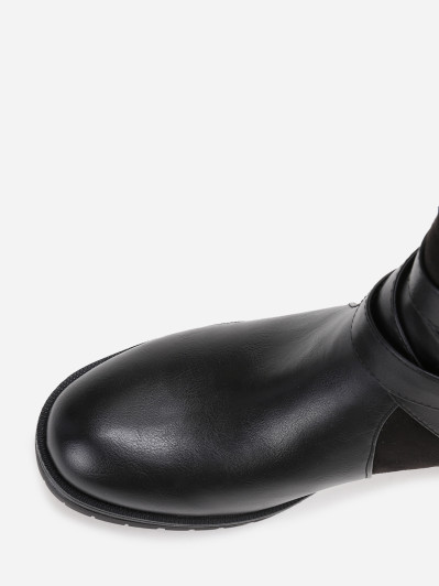 Bottines noires en simili et suédine à multi-brides