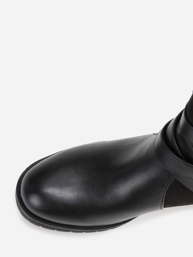 Bottines noires en simili et suédine à multi-brides