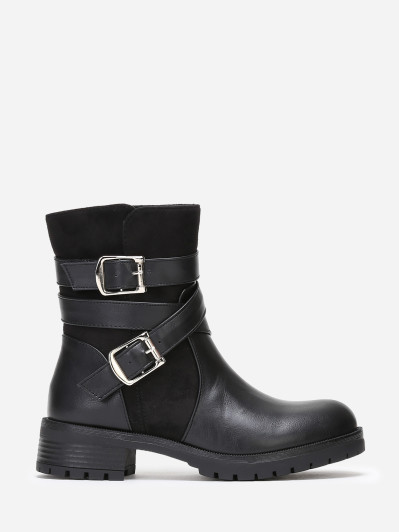 Bottines noires en simili et suédine à multi-brides